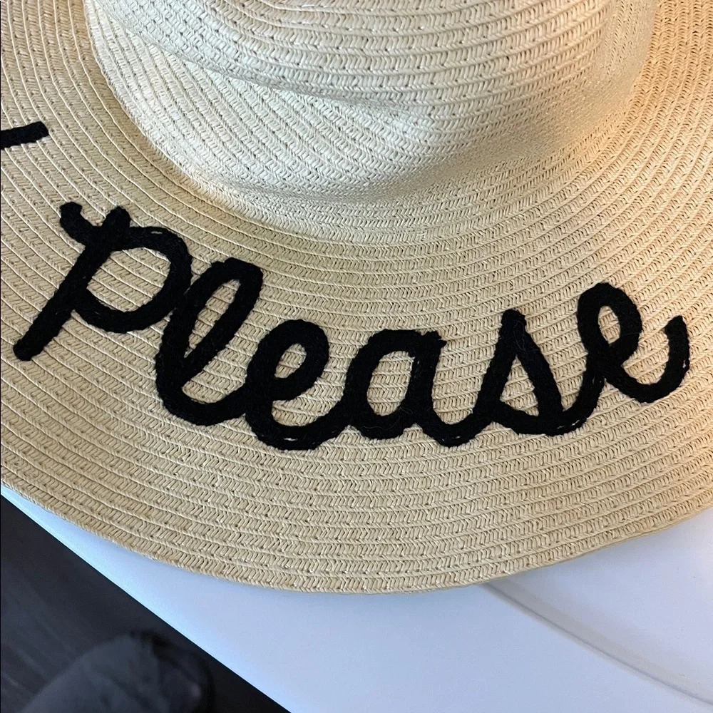 NWOT Sun Beach Hat Floppy Wide Brim Woven Embroidered Beach Please‎ - Picture 3 of 6